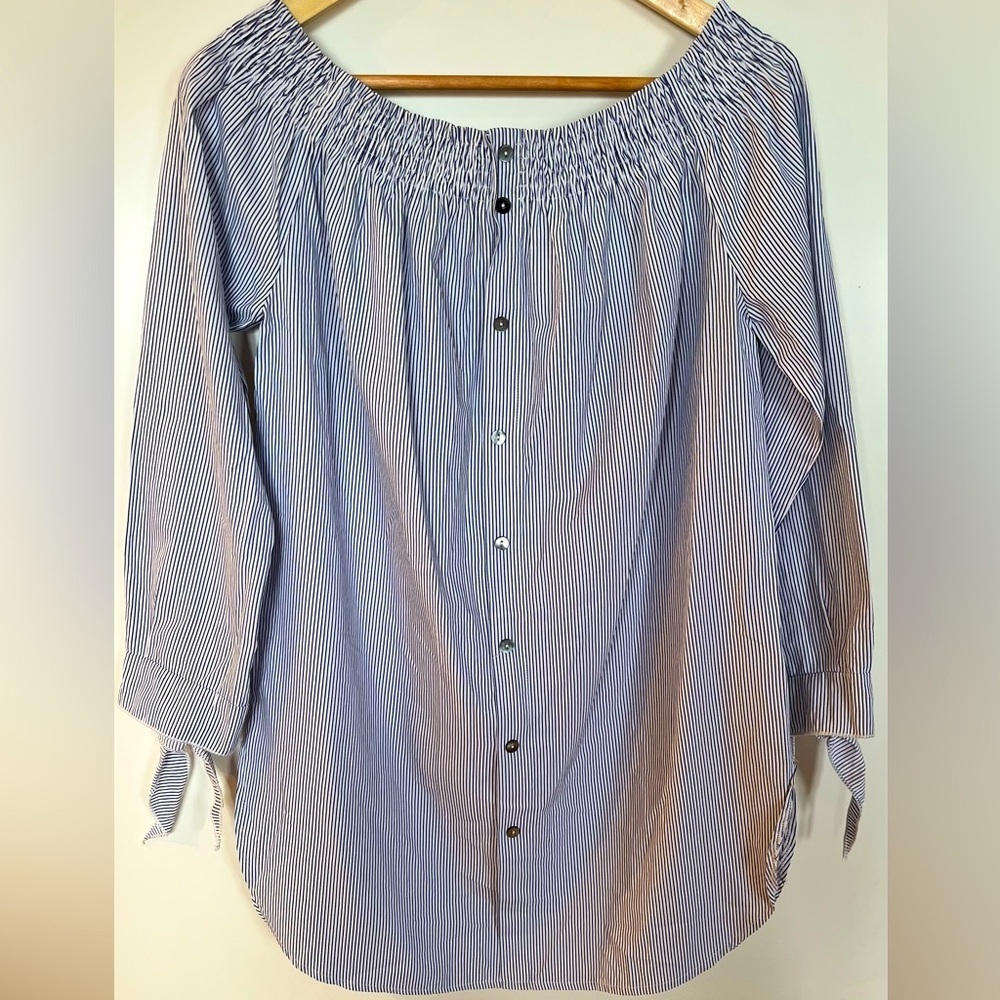 Molly Bracken Blue Striped Mock Button-Down Tunic Top Size M